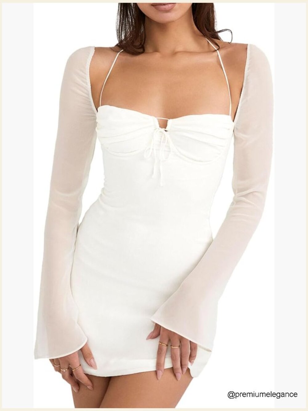 Bodycon Mini Dress with Puff Sleeves Mesh Sheer Club Party